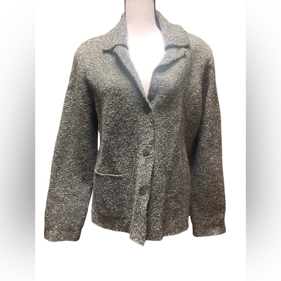 Eileen Fisher Sweaters - Eileen Fisher Women's Large Sweater Gray Button Front Stand Collar Cardigan